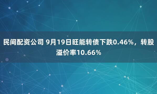 民间配资公司 9月19日旺能转债下跌0.46%，转股溢价率10.66%